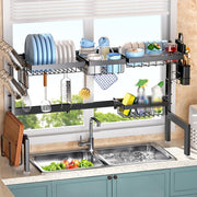 CARLA HOME Adjustable Over the Sink Dish Drying Rack with Utensil Holder, Hooks & Cutting Board Rack for V178-36206