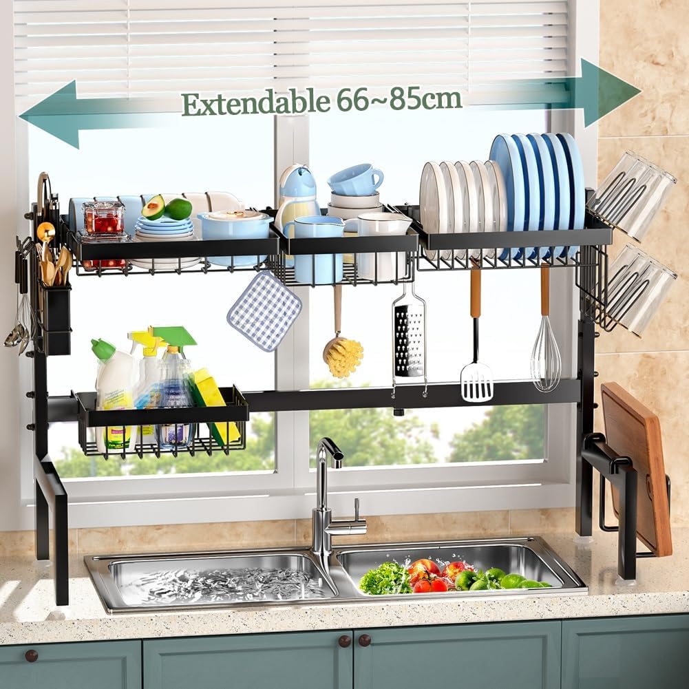 CARLA HOME Adjustable Over the Sink Dish Drying Rack with Utensil Holder, Hooks & Cutting Board Rack for V178-36206