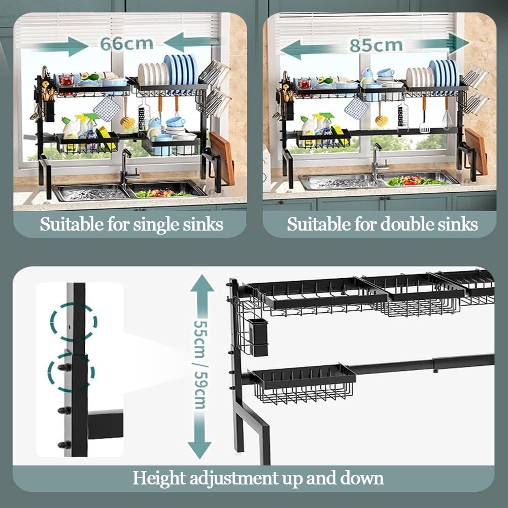 CARLA HOME Adjustable Over the Sink Dish Drying Rack with Utensil Holder, Hooks & Cutting Board Rack for V178-36206