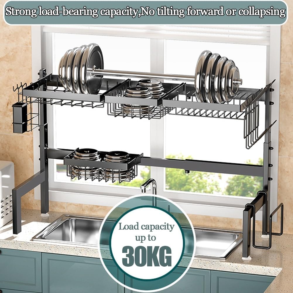 CARLA HOME Adjustable Over the Sink Dish Drying Rack with Utensil Holder, Hooks & Cutting Board Rack for V178-36206