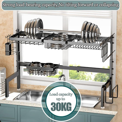 CARLA HOME Adjustable Over the Sink Dish Drying Rack with Utensil Holder, Hooks & Cutting Board Rack for V178-36206