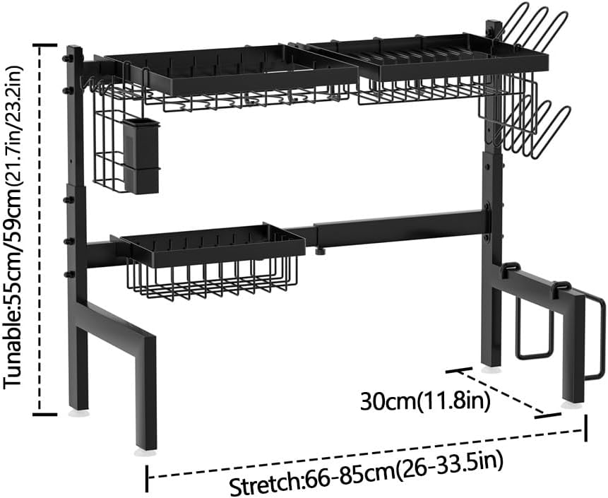 CARLA HOME Adjustable Over the Sink Dish Drying Rack with Utensil Holder, Hooks & Cutting Board Rack for V178-36206