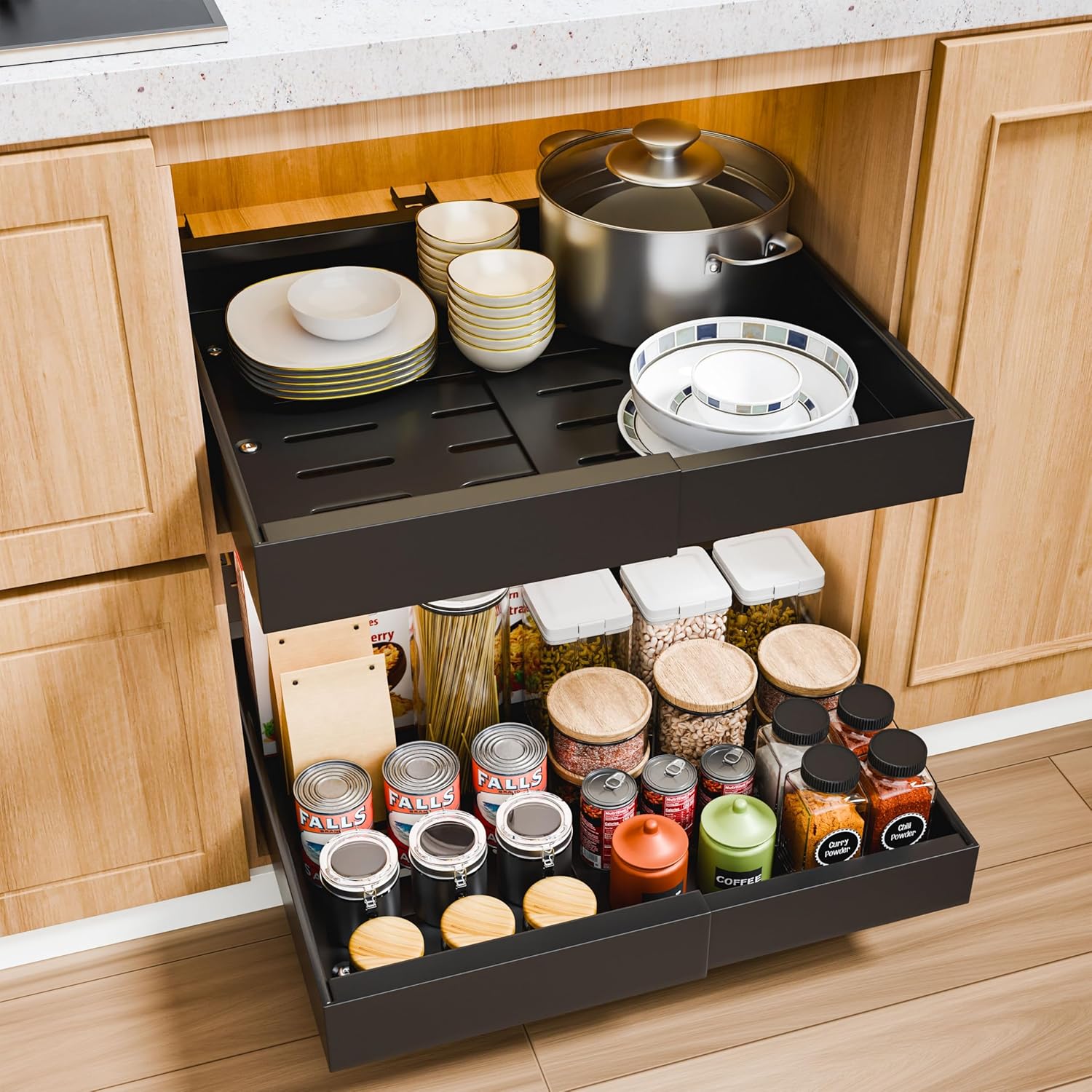 CARLA HOME 2 Pack Pull Out Cabinet Organizer Expandable for Cabinets with Adjustable Slide Out Shelves and V178-36208
