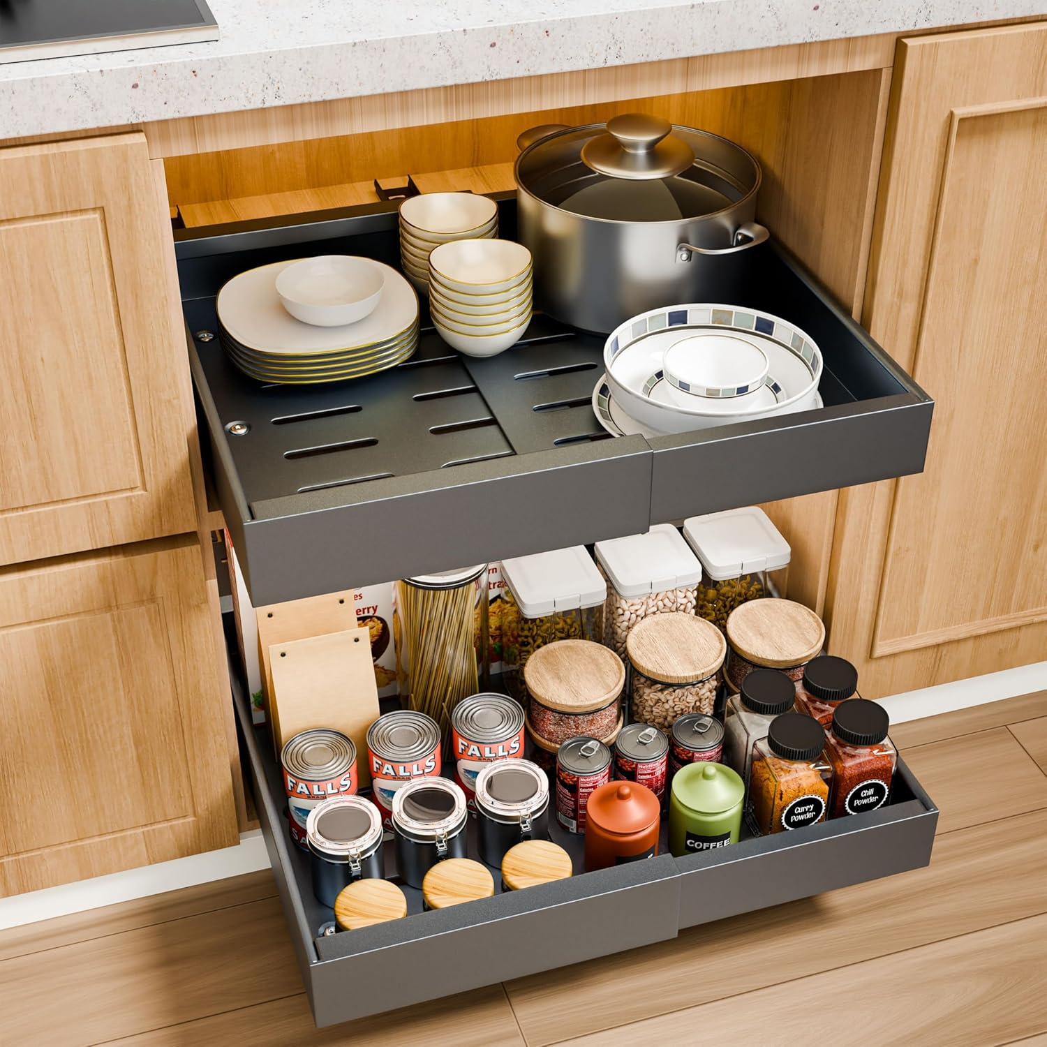 CARLA HOME 2 Pack Pull Out Cabinet Organizer Expandable for Cabinets with Adjustable Slide Out Shelves and V178-36209