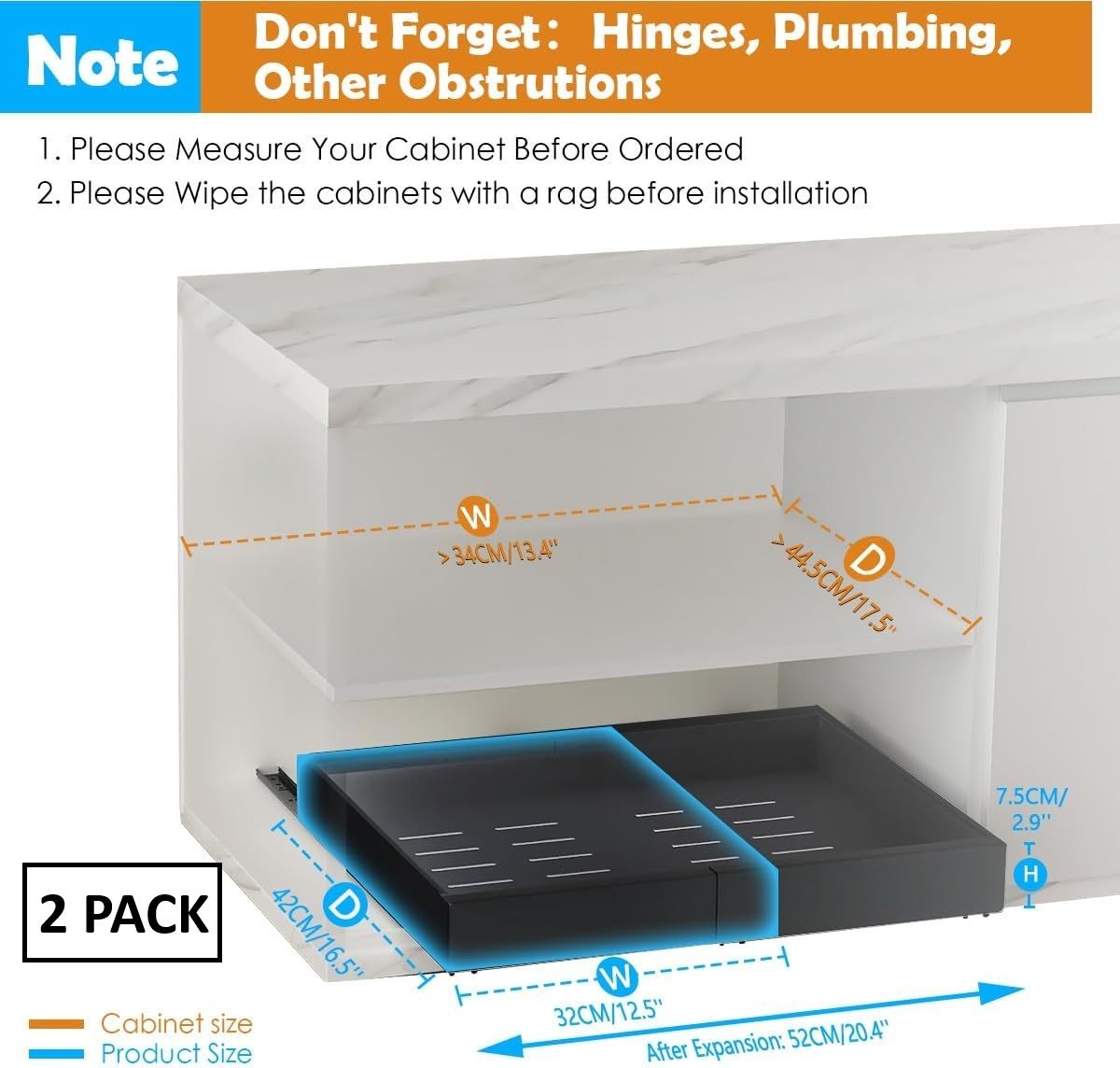 CARLA HOME 2 Pack Pull Out Cabinet Organizer Expandable for Cabinets with Adjustable Slide Out Shelves and V178-36209