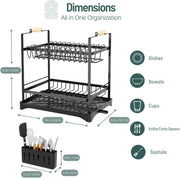 CARLA HOME 2-Tier Large Dish Drying Rack with Drainboard, Utensil Holder, Glass Hooks & Cutlery Storage V178-36211