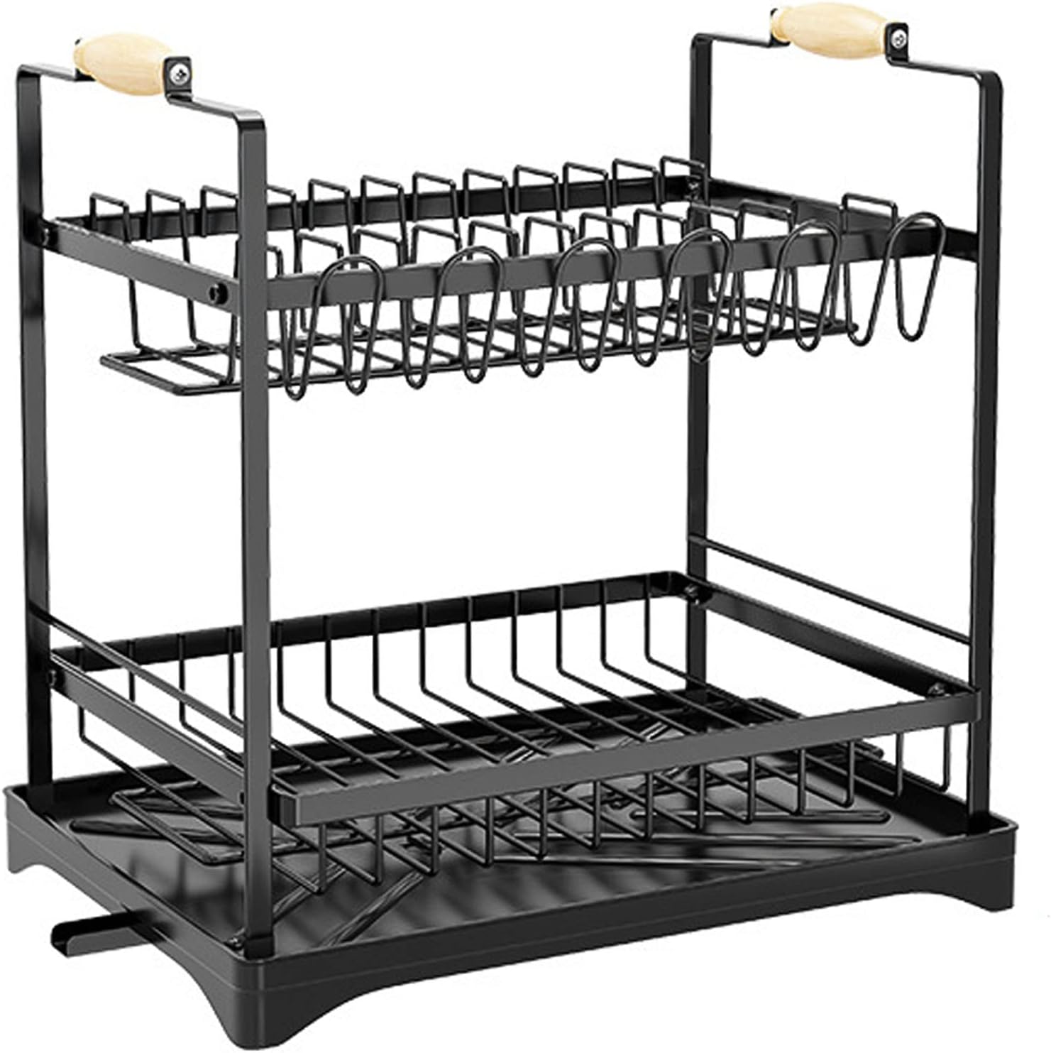 CARLA HOME 2-Tier Large Dish Drying Rack with Drainboard, Utensil Holder, Glass Hooks & Cutlery Storage V178-36211