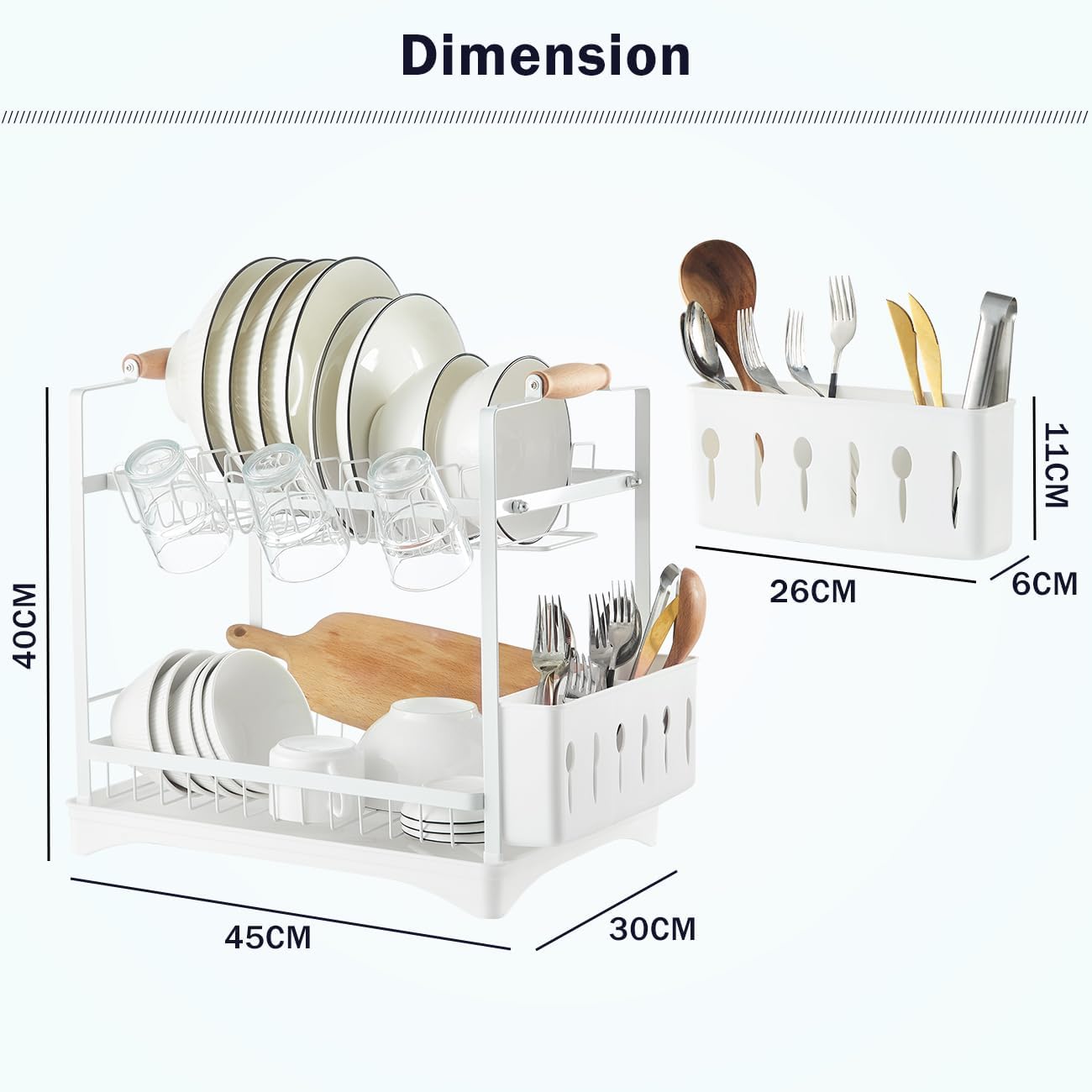 CARLA HOME 2-Tier Large Dish Drying Rack with Drainboard, Utensil Holder, Glass Hooks & Cutlery Storage V178-36212