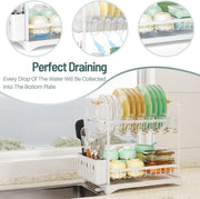 CARLA HOME 2-Tier Large Dish Drying Rack with Drainboard, Utensil Holder, Glass Hooks & Cutlery Storage V178-36212