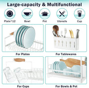 CARLA HOME 2-Tier Large Dish Drying Rack with Drainboard, Utensil Holder, Glass Hooks & Cutlery Storage V178-36212