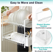 CARLA HOME 2-Tier Large Dish Drying Rack with Drainboard, Utensil Holder, Glass Hooks & Cutlery Storage V178-36212