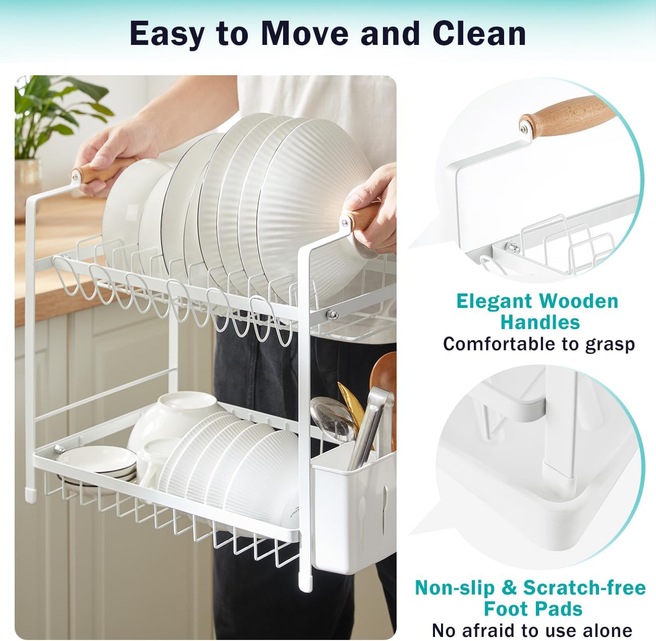 CARLA HOME 2-Tier Large Dish Drying Rack with Drainboard, Utensil Holder, Glass Hooks & Cutlery Storage V178-36212