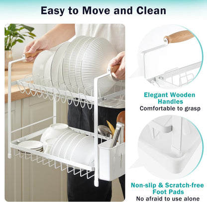 CARLA HOME 2-Tier Large Dish Drying Rack with Drainboard, Utensil Holder, Glass Hooks & Cutlery Storage V178-36212