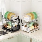 CARLA HOME 2-Tier Large Dish Drying Rack with Drainboard, Utensil Holder, Glass Hooks & Cutlery Storage V178-36212