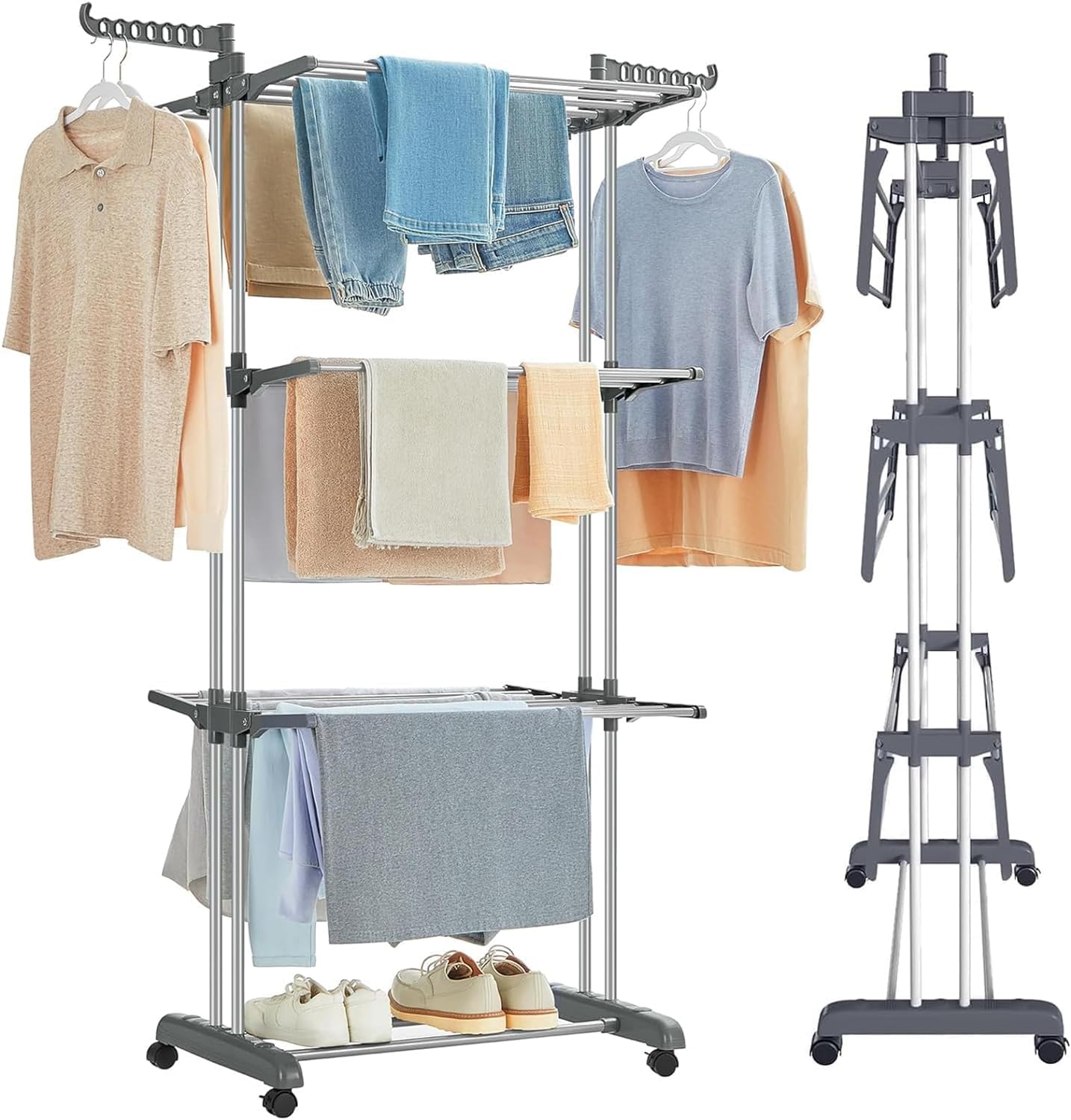 CARLA HOME Folding Clothes Drying Rack with Wheels and Adjustable Side Wings for Laundry Rack and Clothes V178-36216