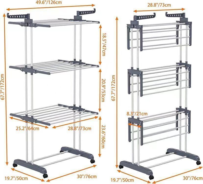 CARLA HOME Folding Clothes Drying Rack with Wheels and Adjustable Side Wings for Laundry Rack and Clothes V178-36216