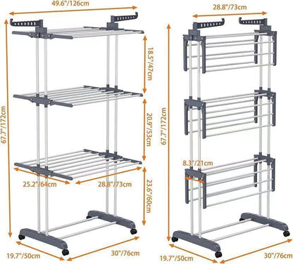 CARLA HOME Folding Clothes Drying Rack with Wheels and Adjustable Side Wings for Laundry Rack and Clothes V178-36216