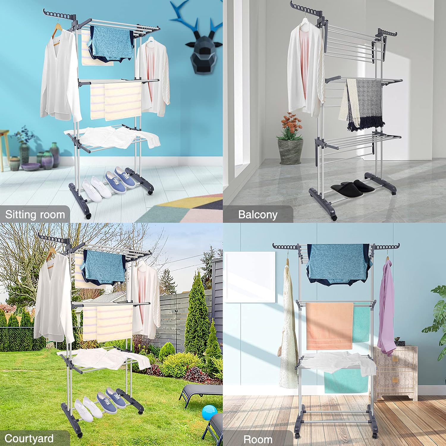 CARLA HOME Folding Clothes Drying Rack with Wheels and Adjustable Side Wings for Laundry Rack and Clothes V178-36216