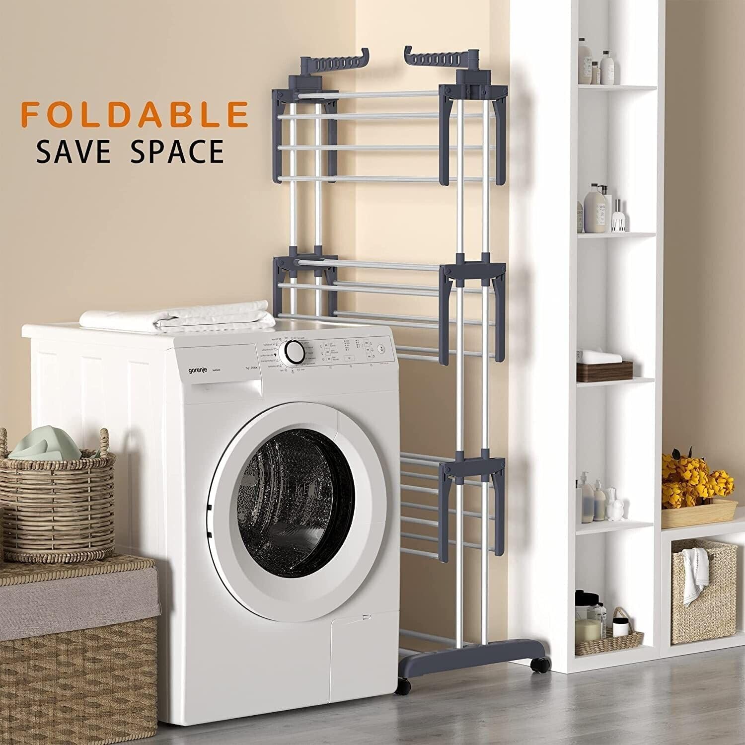 CARLA HOME Folding Clothes Drying Rack with Wheels and Adjustable Side Wings for Laundry Rack and Clothes V178-36216