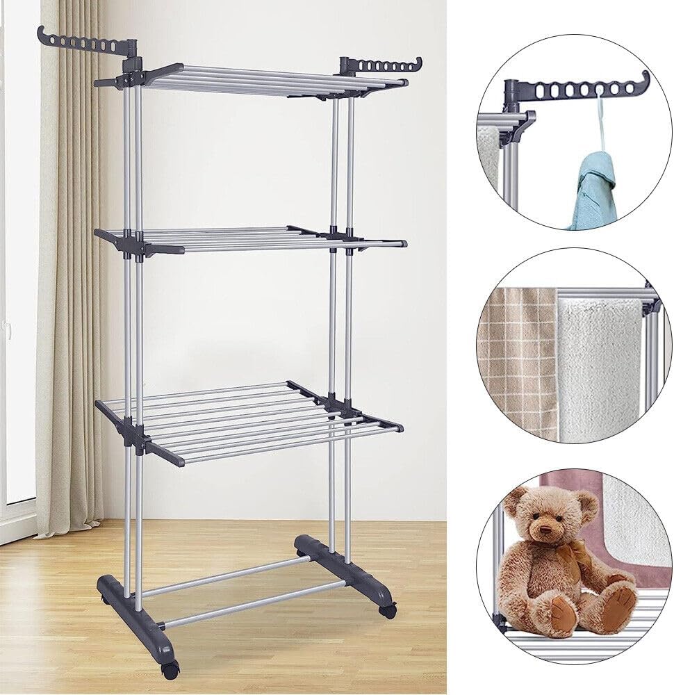 CARLA HOME Folding Clothes Drying Rack with Wheels and Adjustable Side Wings for Laundry Rack and Clothes V178-36216