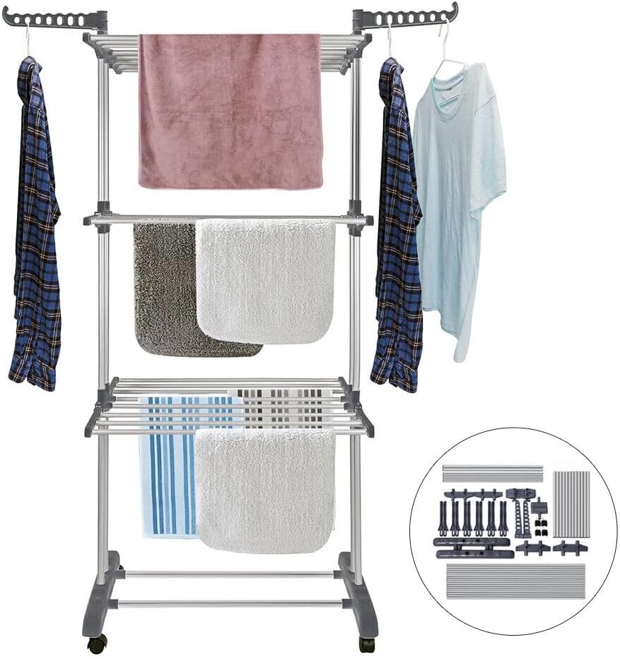 CARLA HOME Folding Clothes Drying Rack with Wheels and Adjustable Side Wings for Laundry Rack and Clothes V178-36216