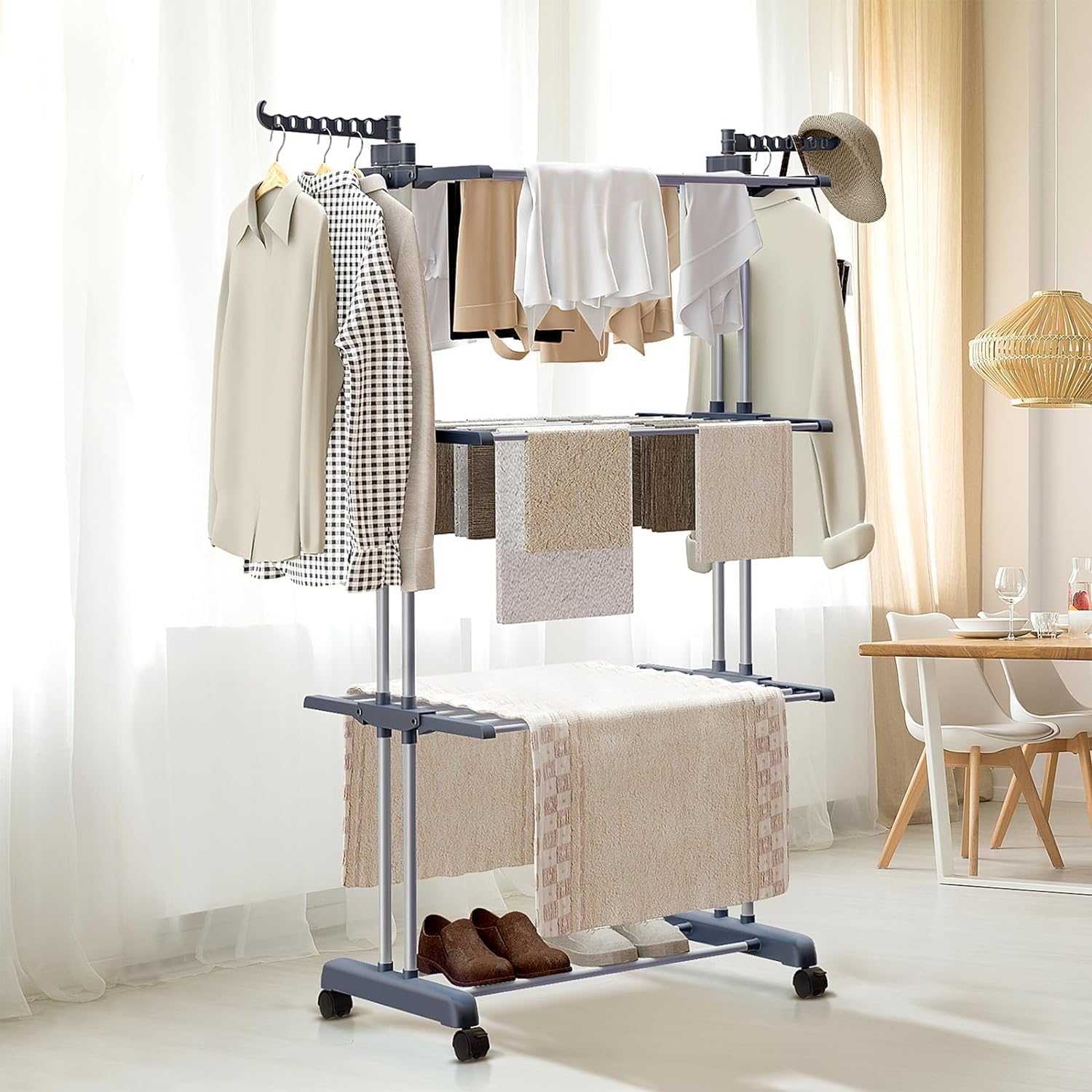 CARLA HOME Folding Clothes Drying Rack with Wheels and Adjustable Side Wings for Laundry Rack and Clothes V178-36216