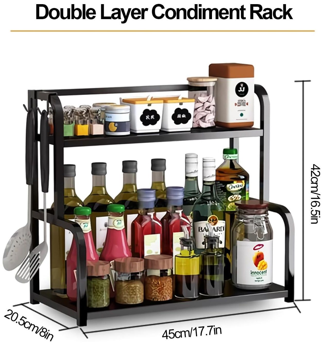 CARLA HOME 2-Tier Wooden Kitchen Countertop Spice Rack for Storage of Condiments, Oils, Jars & Seasoning V178-36219