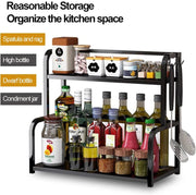 CARLA HOME 2-Tier Wooden Kitchen Countertop Spice Rack for Storage of Condiments, Oils, Jars & Seasoning V178-36219
