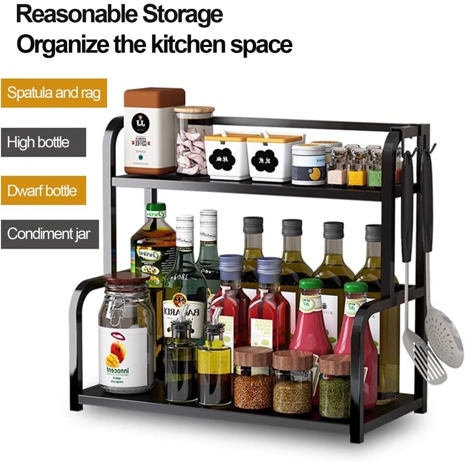 CARLA HOME 2-Tier Wooden Kitchen Countertop Spice Rack for Storage of Condiments, Oils, Jars & Seasoning V178-36219