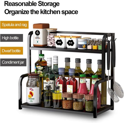 CARLA HOME 2-Tier Wooden Kitchen Countertop Spice Rack for Storage of Condiments, Oils, Jars & Seasoning V178-36219