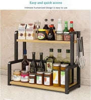 CARLA HOME 2-Tier Wooden Kitchen Countertop Spice Rack for Storage of Condiments, Oils, Jars & Seasoning V178-36219