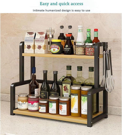 CARLA HOME 2-Tier Wooden Kitchen Countertop Spice Rack for Storage of Condiments, Oils, Jars & Seasoning V178-36219