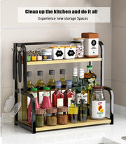 CARLA HOME 2-Tier Wooden Kitchen Countertop Spice Rack for Storage of Condiments, Oils, Jars & Seasoning V178-36219