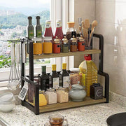 CARLA HOME 2-Tier Wooden Kitchen Countertop Spice Rack for Storage of Condiments, Oils, Jars & Seasoning V178-36219