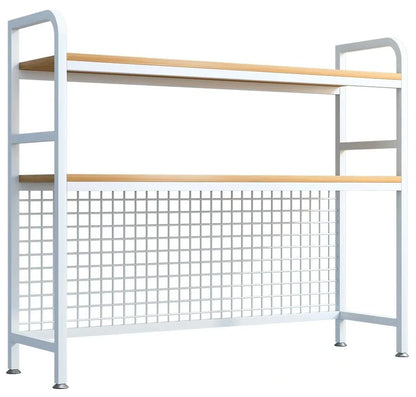 CARLA HOME 2-Tier Metal Desktop Hutch Bookshelf with Grid Panel for Computer Desk and Office Countertop V178-36220