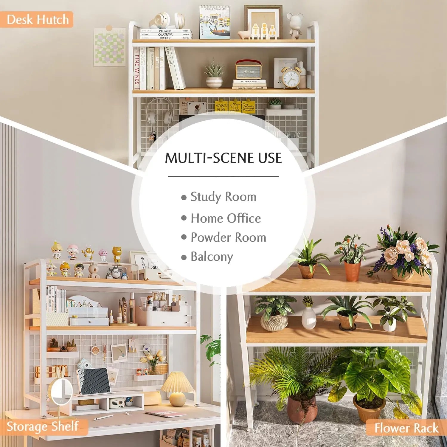 CARLA HOME 2-Tier Metal Desktop Hutch Bookshelf with Grid Panel for Computer Desk and Office Countertop V178-36220