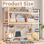 CARLA HOME 2-Tier Metal Desktop Hutch Bookshelf with Grid Panel for Computer Desk and Office Countertop V178-36220