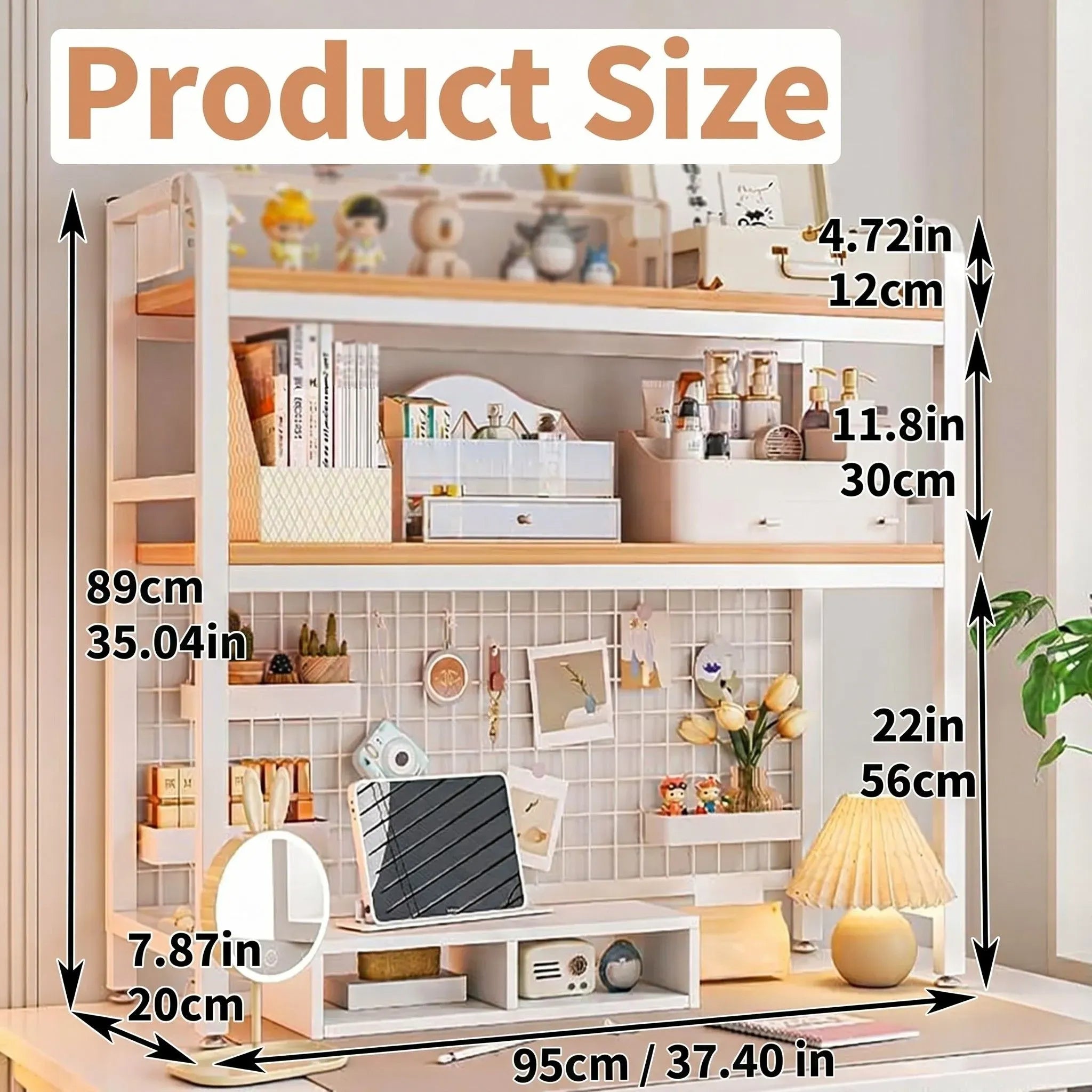 CARLA HOME 2-Tier Metal Desktop Hutch Bookshelf with Grid Panel for Computer Desk and Office Countertop V178-36220