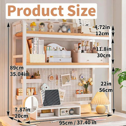 CARLA HOME 2-Tier Metal Desktop Hutch Bookshelf with Grid Panel for Computer Desk and Office Countertop V178-36220