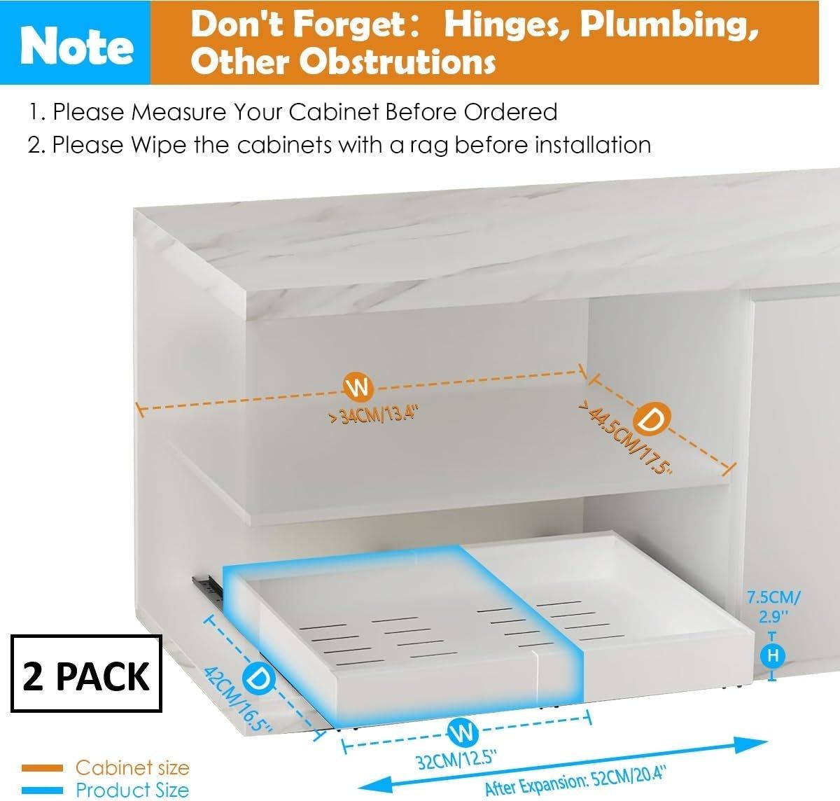CARLA HOME 2 Pack Pull Out Cabinet Organizer Expandable for Cabinets with Adjustable Slide Out Shelves and V178-36221