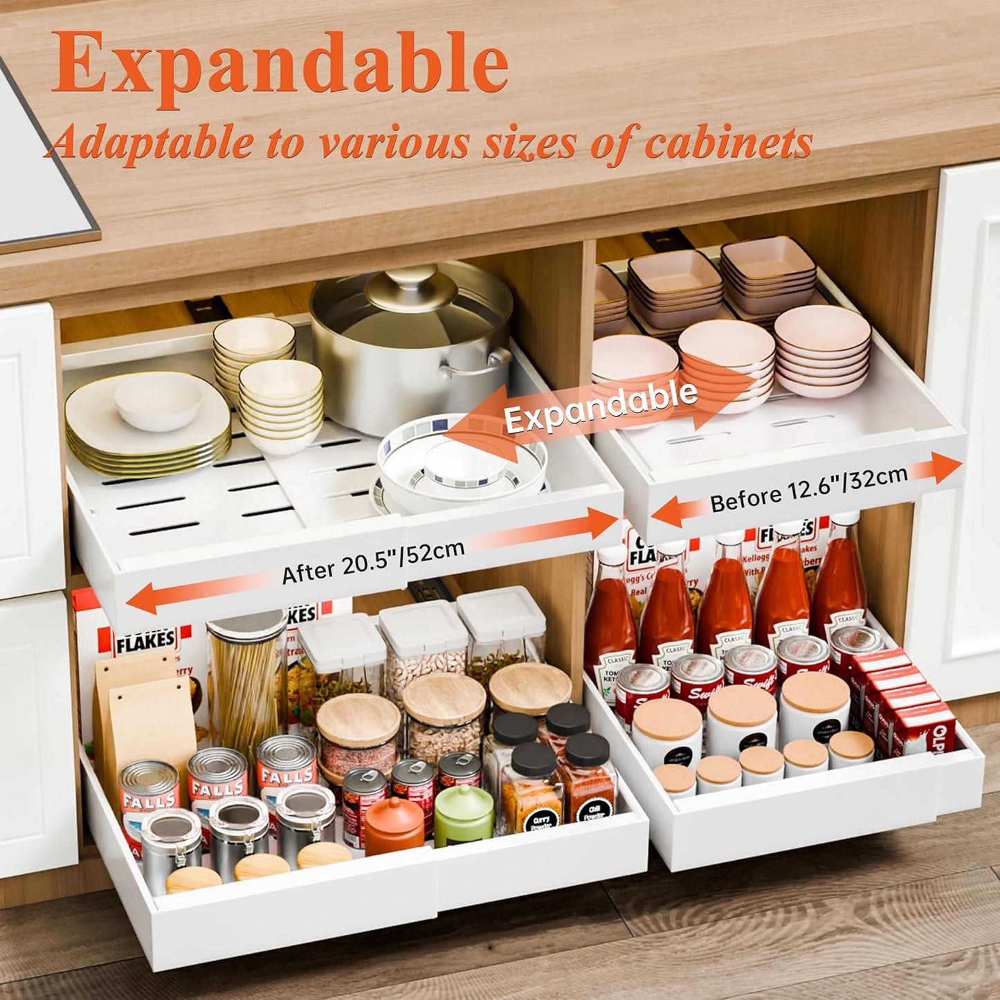 CARLA HOME 2 Pack Pull Out Cabinet Organizer Expandable for Cabinets with Adjustable Slide Out Shelves and V178-36221