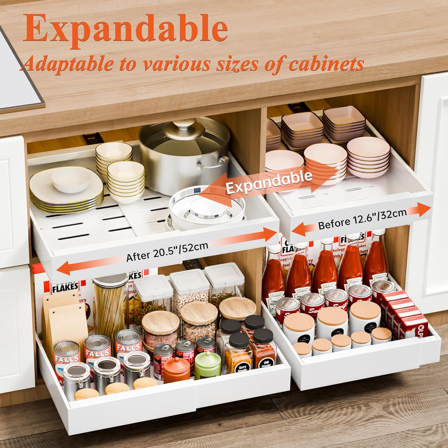 CARLA HOME 2 Pack Pull Out Cabinet Organizer Expandable for Cabinets with Adjustable Slide Out Shelves and V178-36221