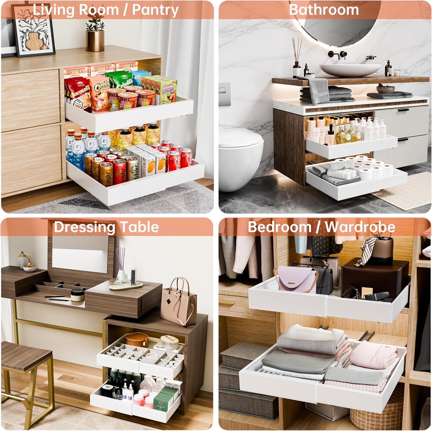 CARLA HOME 2 Pack Pull Out Cabinet Organizer Expandable for Cabinets with Adjustable Slide Out Shelves and V178-36221