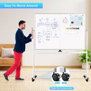 CARLA HOME Double-Sided Magnetic Whiteboard 120x90cm with Wheels, Reversible Design for School, Office & Home V178-36222