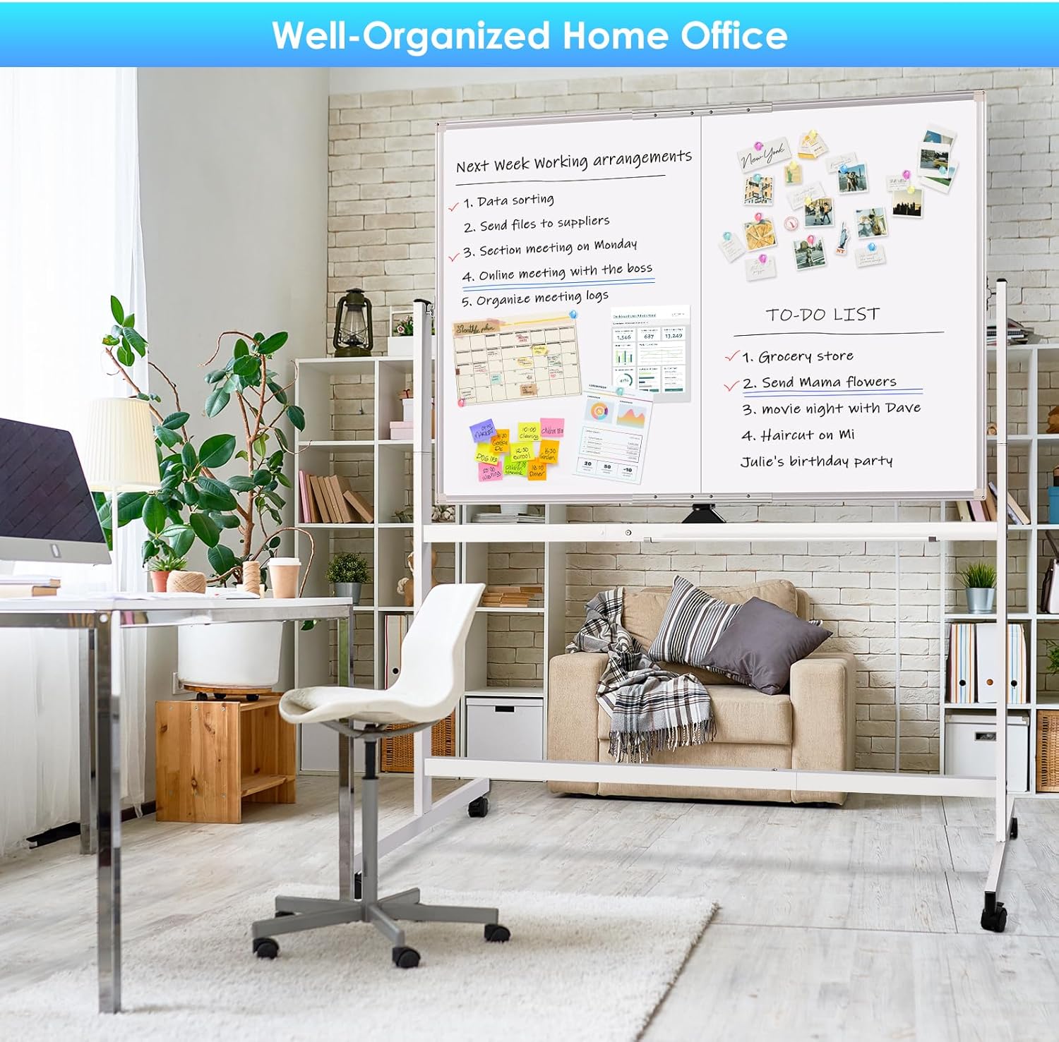CARLA HOME Double-Sided Magnetic Whiteboard 120x90cm with Wheels, Reversible Design for School, Office & Home V178-36222