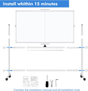 CARLA HOME Double-Sided Magnetic Whiteboard 120x90cm with Wheels, Reversible Design for School, Office & Home V178-36222
