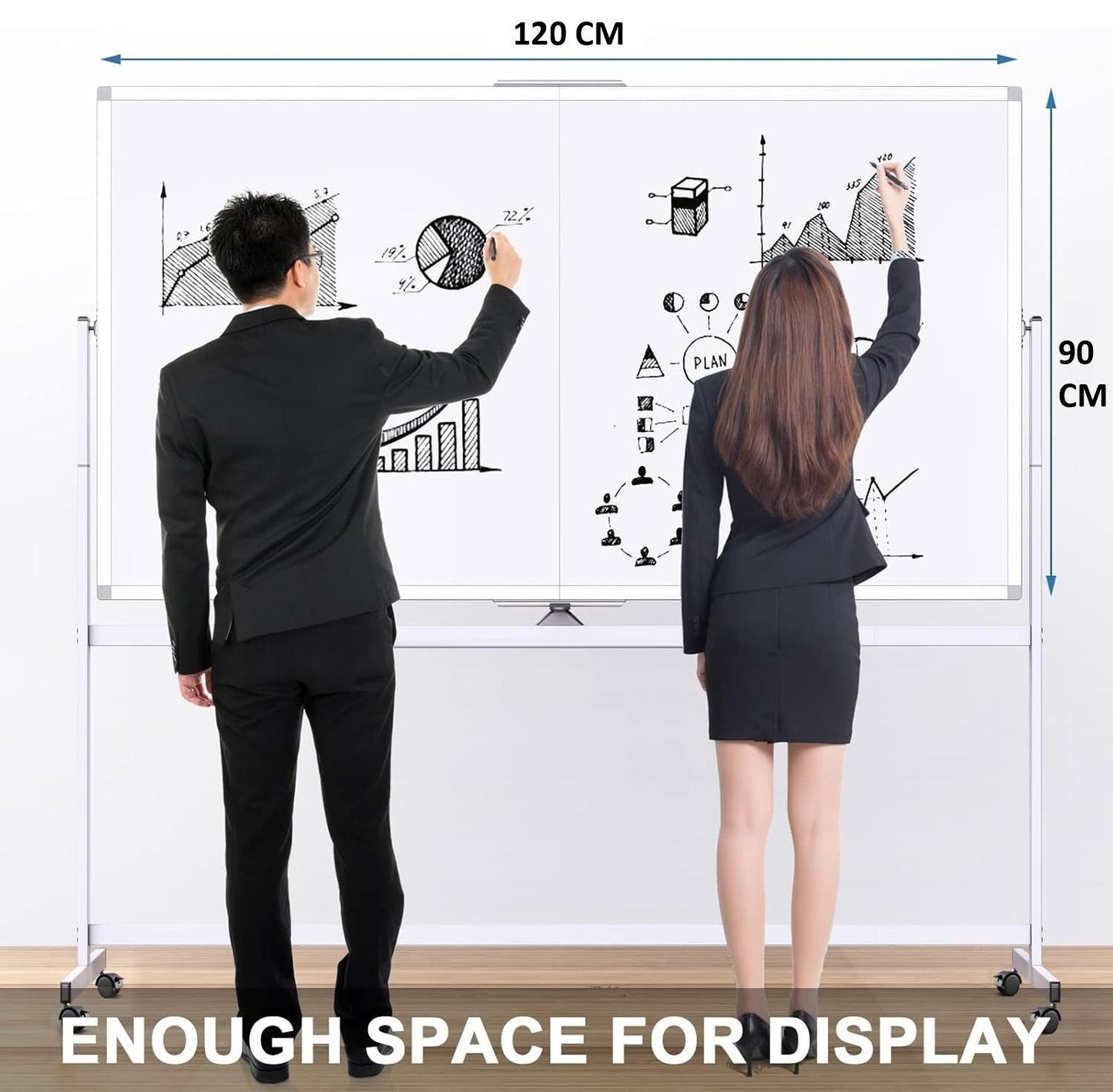 CARLA HOME Double-Sided Magnetic Whiteboard 120x90cm with Wheels, Reversible Design for School, Office & Home V178-36222