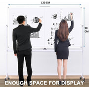 CARLA HOME Double-Sided Magnetic Whiteboard 120x90cm with Wheels, Reversible Design for School, Office & Home V178-36222
