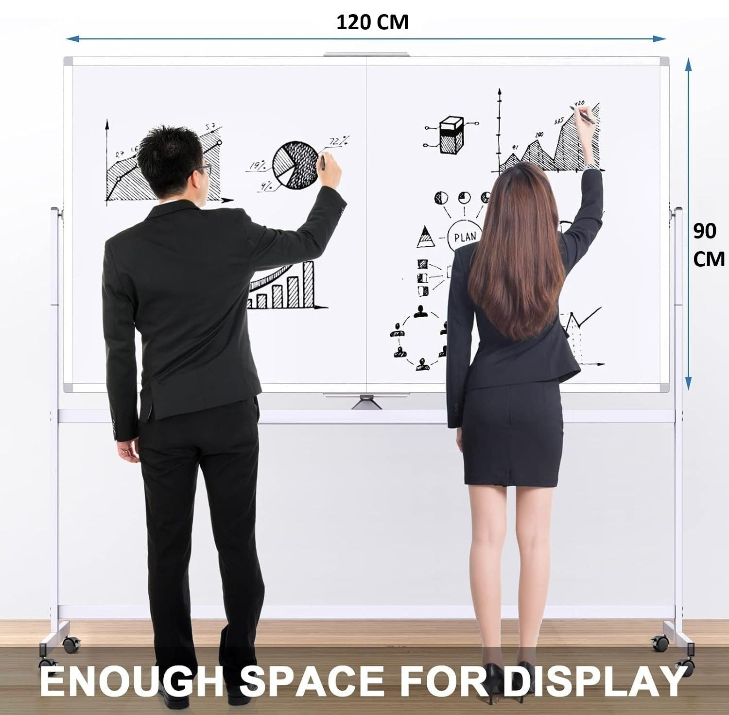 CARLA HOME Double-Sided Magnetic Whiteboard 120x90cm with Wheels, Reversible Design for School, Office & Home V178-36222