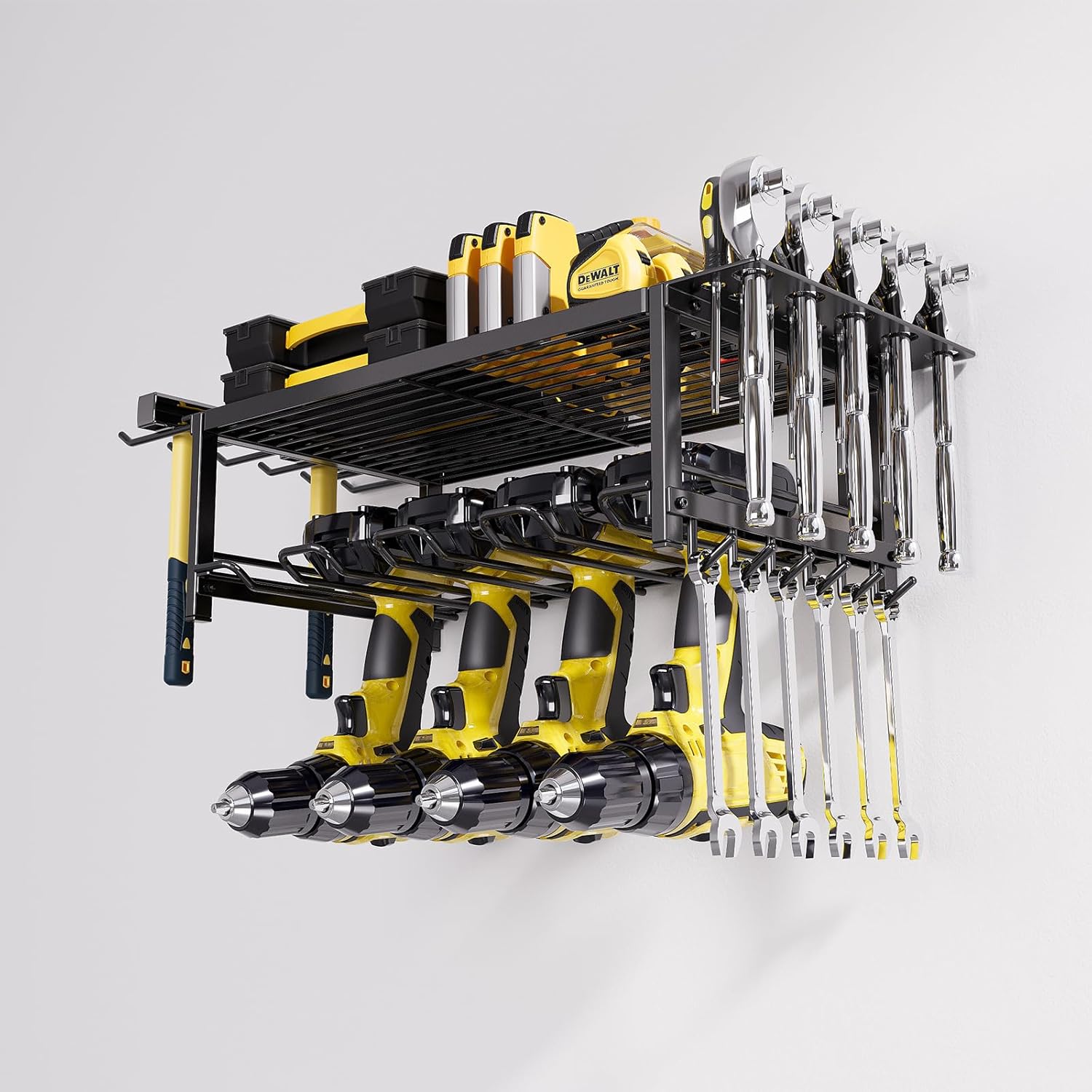 CARLA HOME 2-Tier Power Tool Rack Organizer Wall Mount with Drill Holder & Wrench Hooks for Cordless Tools & V178-36223